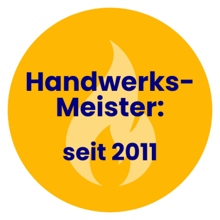 Handwerksmeister-Siegel mit Flamme, seit 2011.